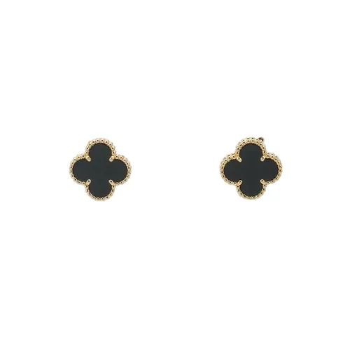 Van Cleef & Arpels Vintage Alhambra Stud Earrings, 18K Yellow Gold, Agate