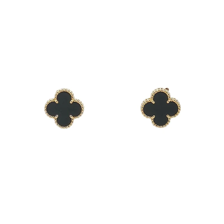 Van Cleef & Arpels Vintage Alhambra Stud Earrings, 18K Yellow Gold, Agate