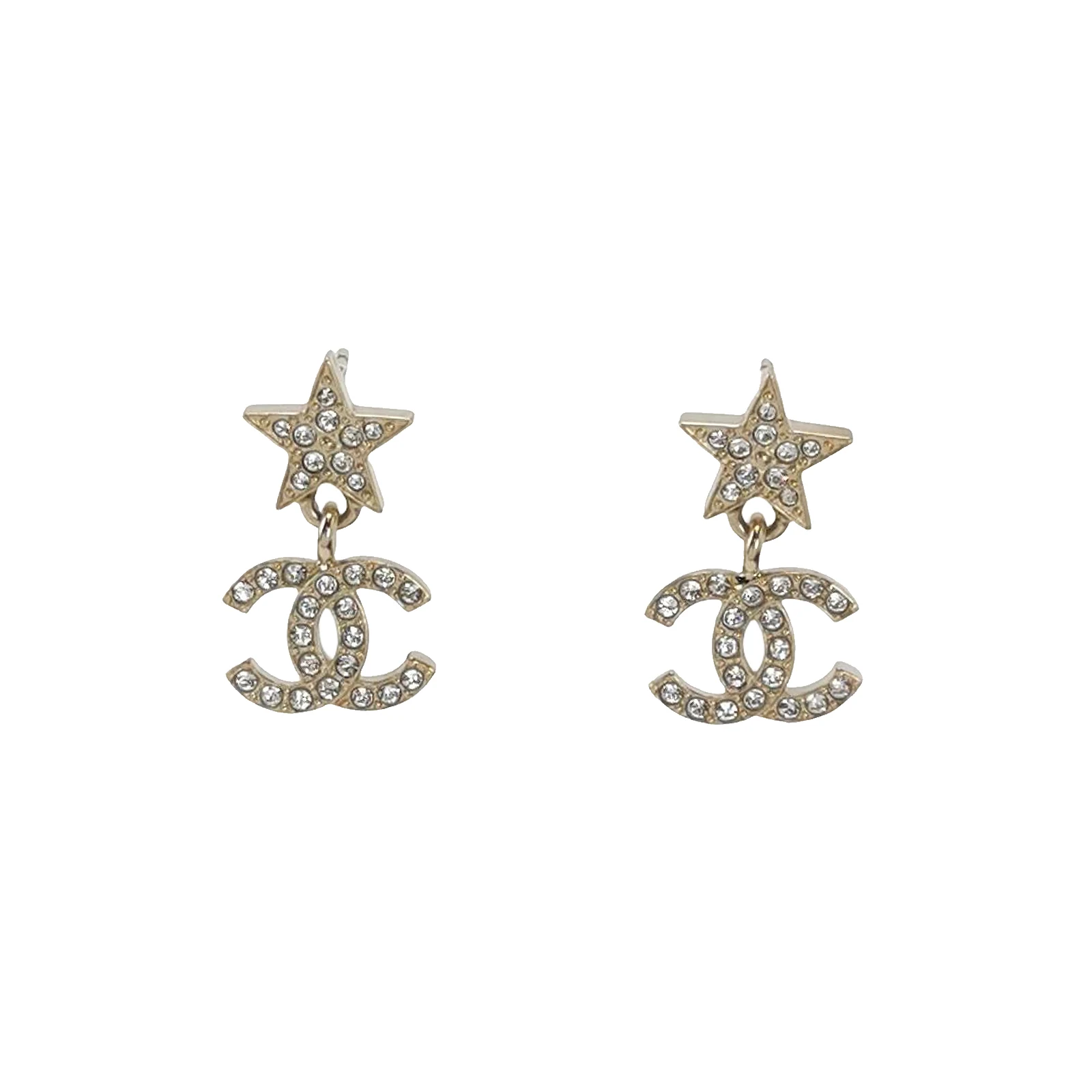 Chanel CC Logo Star Stud Earrings, Faux Crystal