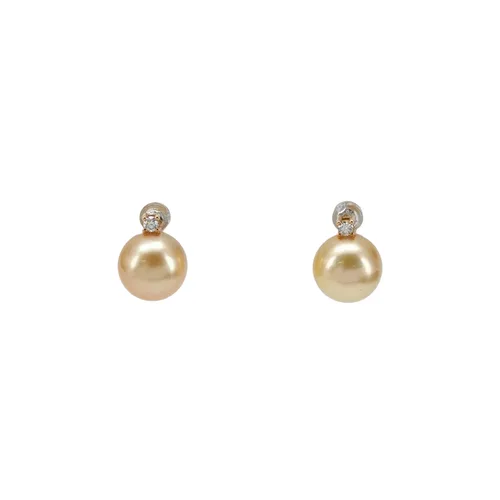 11.8mm South Sea Golden Pearl Stud Earrings, 18K Yellow Gold, Diamond