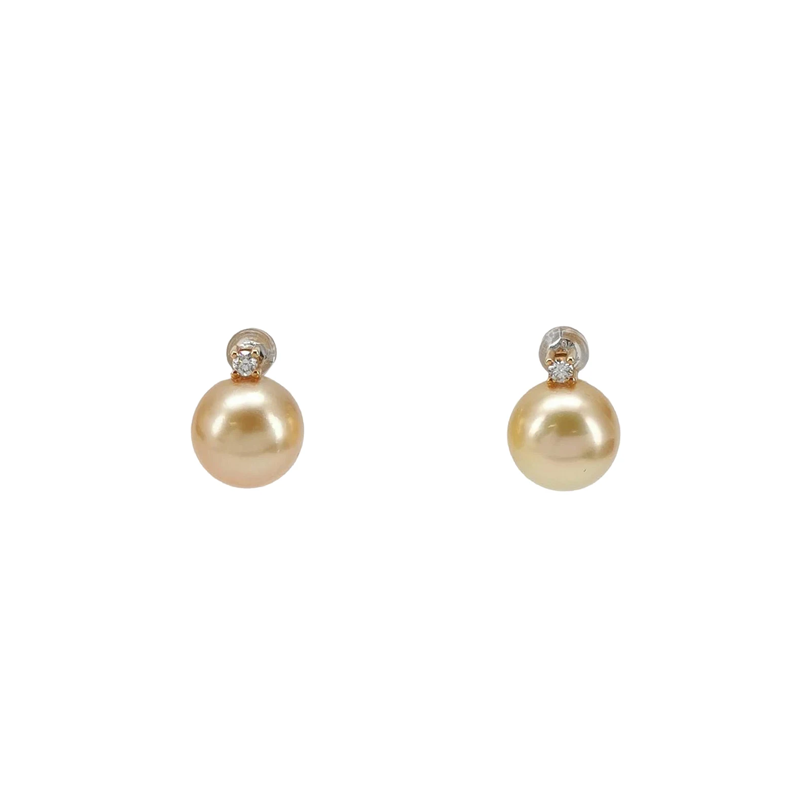11.8mm South Sea Golden Pearl Stud Earrings, 18K Yellow Gold, Diamond