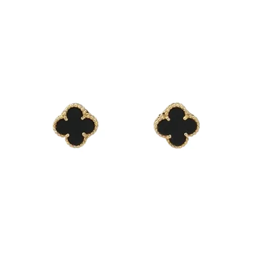 Van Cleef & Arpels Sweet Alhambra Stud Earrings, 18K Yellow Gold, Agate