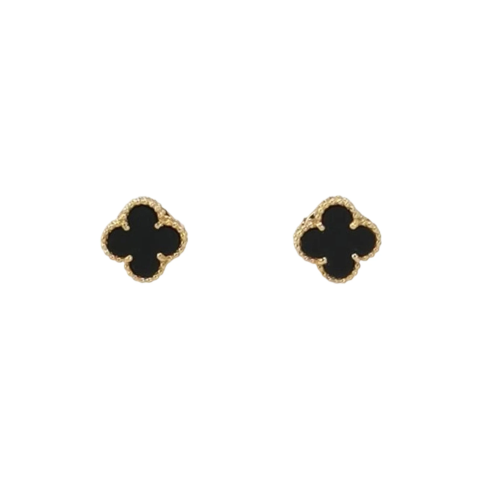 Van Cleef & Arpels Sweet Alhambra Stud Earrings, 18K Yellow Gold, Agate