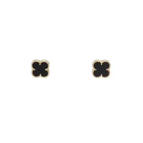 Van Cleef & Arpels Sweet Alhambra Clover Stud Earrings, 18K Yellow Gold, Agate