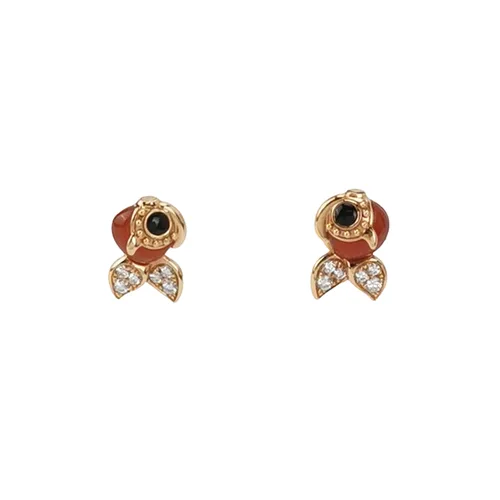 Qeelin Qinqin Goldfish Stud Earrings, 18K Rose Gold, Diamond and Agate