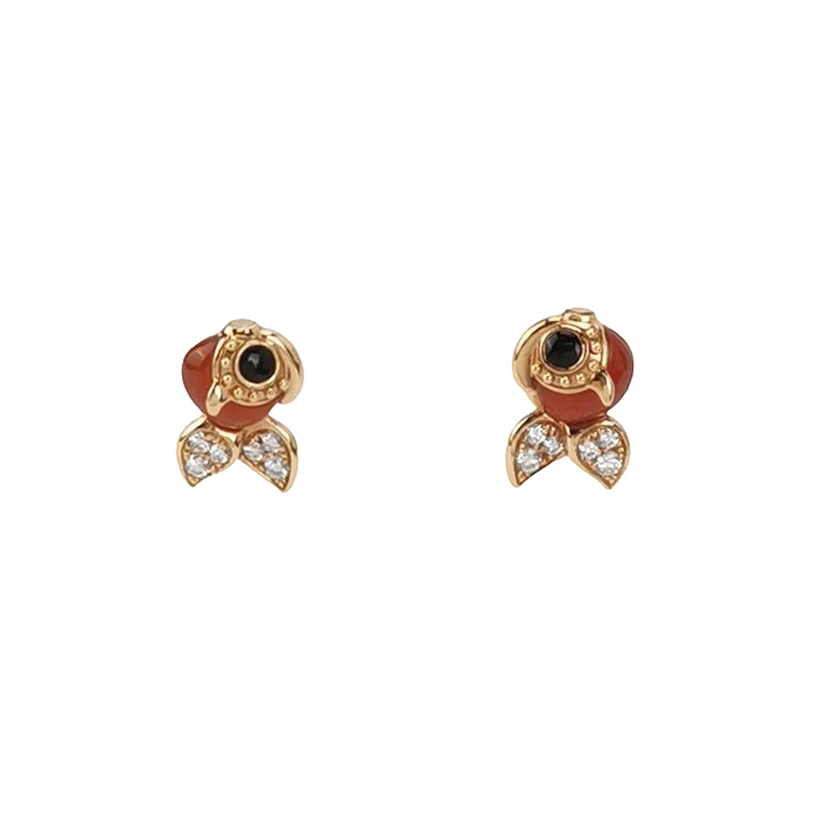 Qeelin Qinqin Goldfish Stud Earrings, 18K Rose Gold, Diamond and Agate