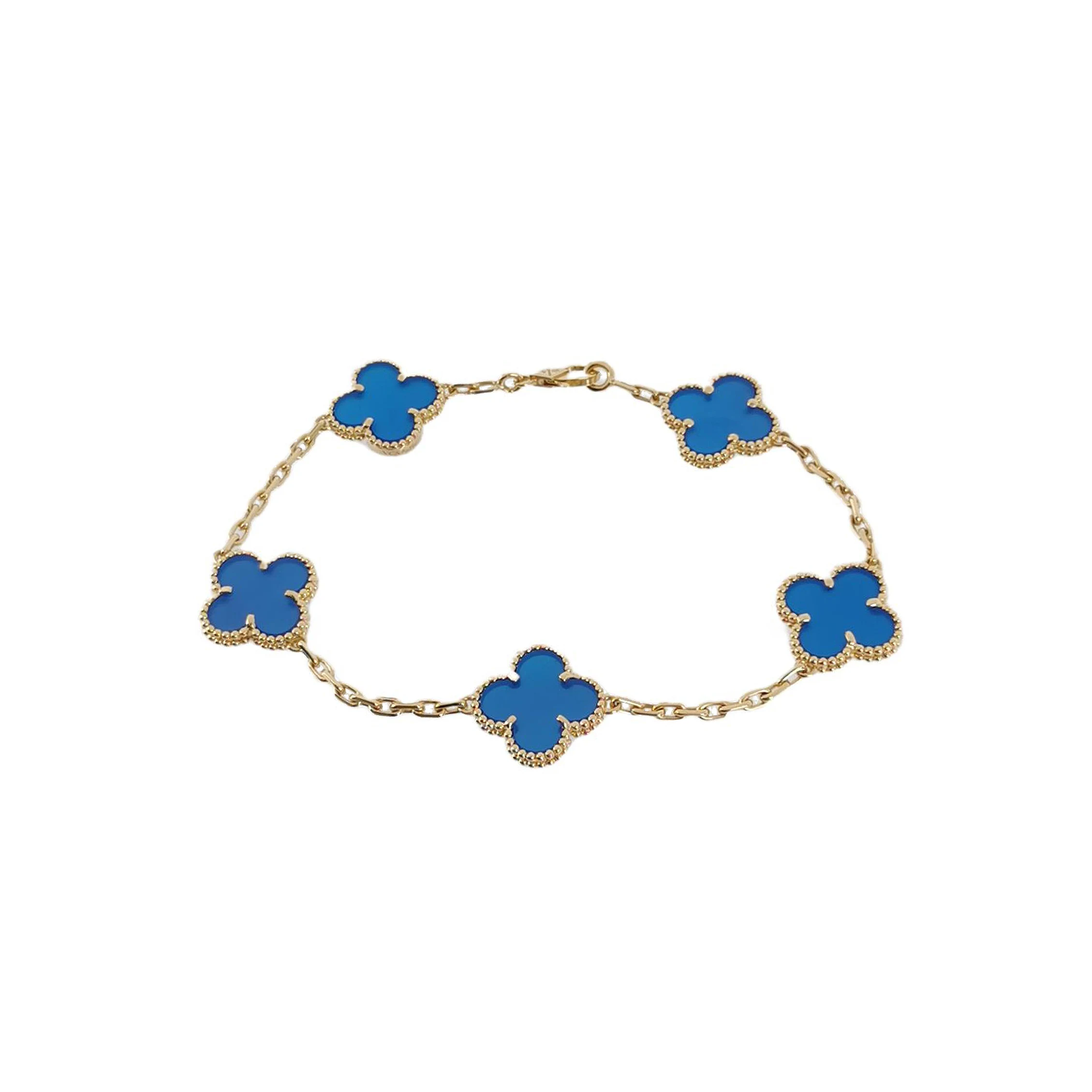 Van Cleef & Arpels Vintage Alhambra Bracelet, 18K Yellow Gold, Agate