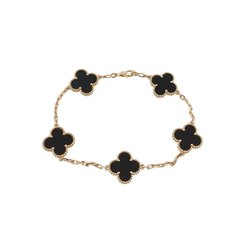 Van Cleef & Arpels Vintage Alhambra Bracelet, 18K Yellow Gold, Agate