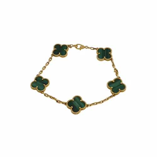 Van Cleef & Arpels Vintage Alhambra Bracelet, 18K Yellow Gold, Malachite