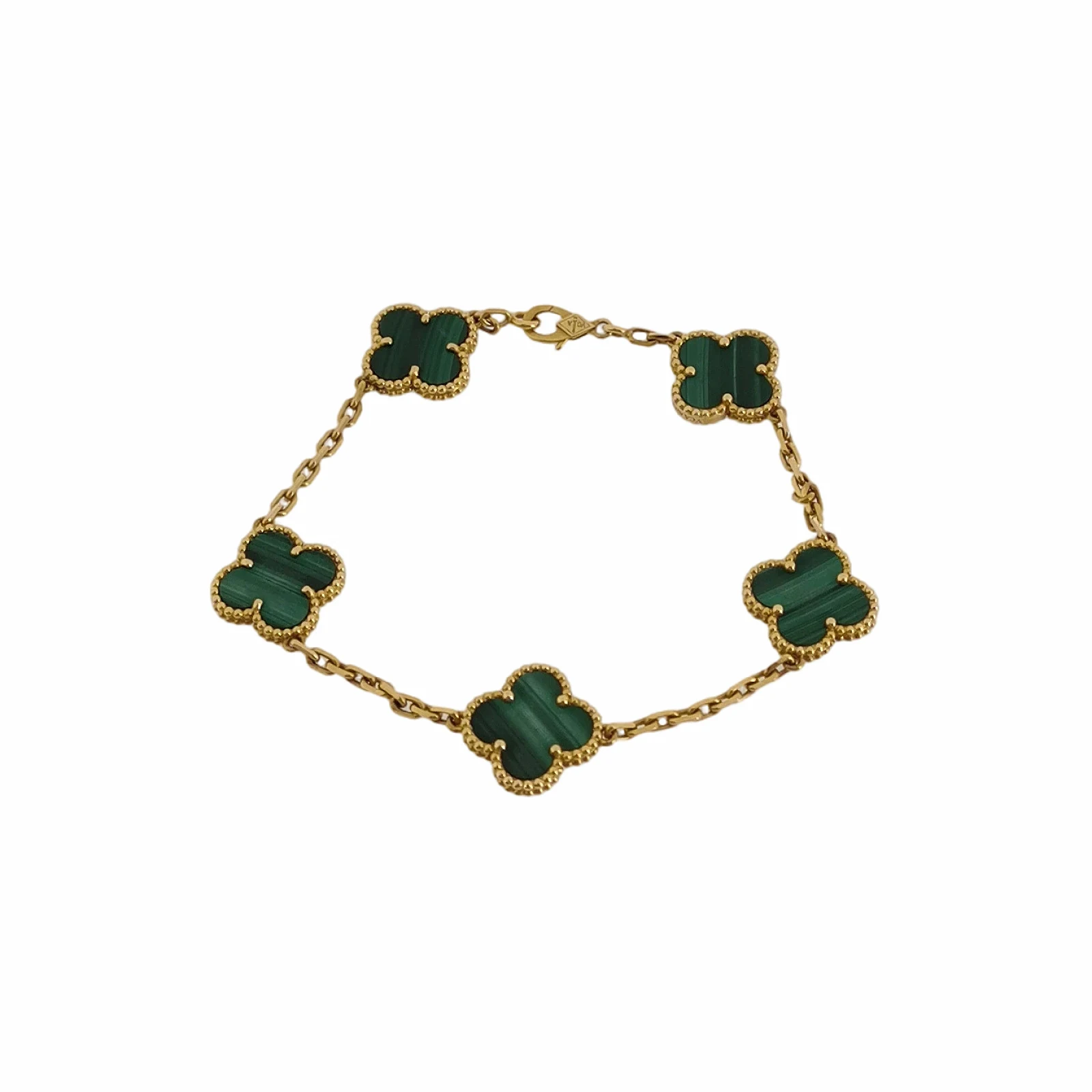 Van Cleef & Arpels Vintage Alhambra Bracelet, 18K Yellow Gold, Malachite