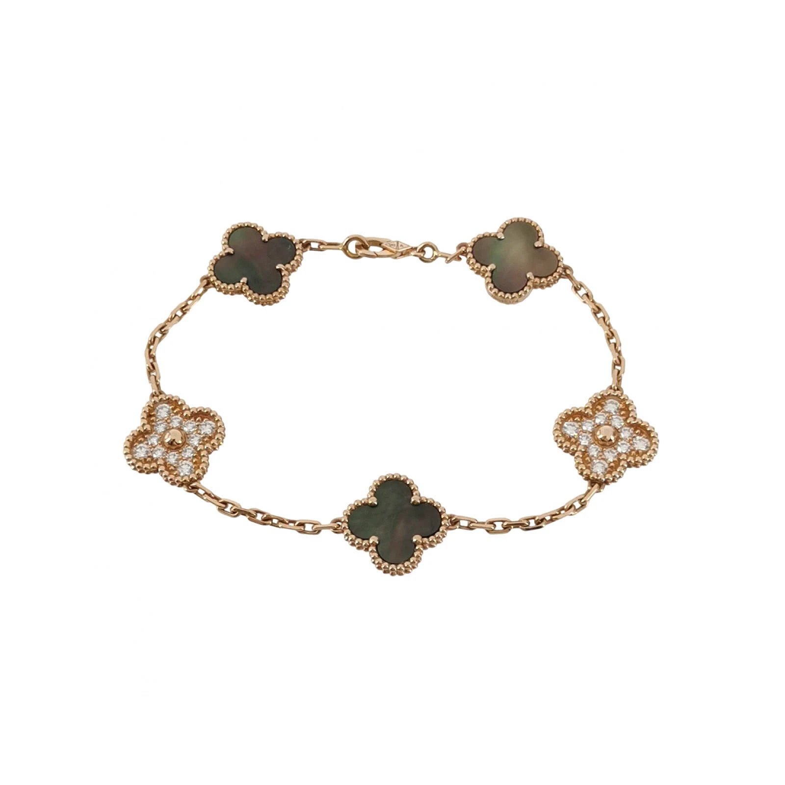Van Cleef & Arpels Vintage Alhambra Bracelet, 18K Rose Gold, Diamond and Mother-of-Pearl