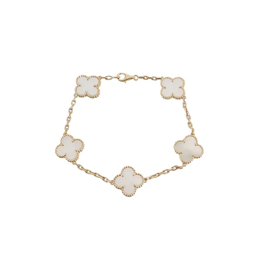 Van Cleef & Arpels Vintage Alhambra Five-Motif Bracelet, 18K Yellow Gold, Mother-of-Pearl