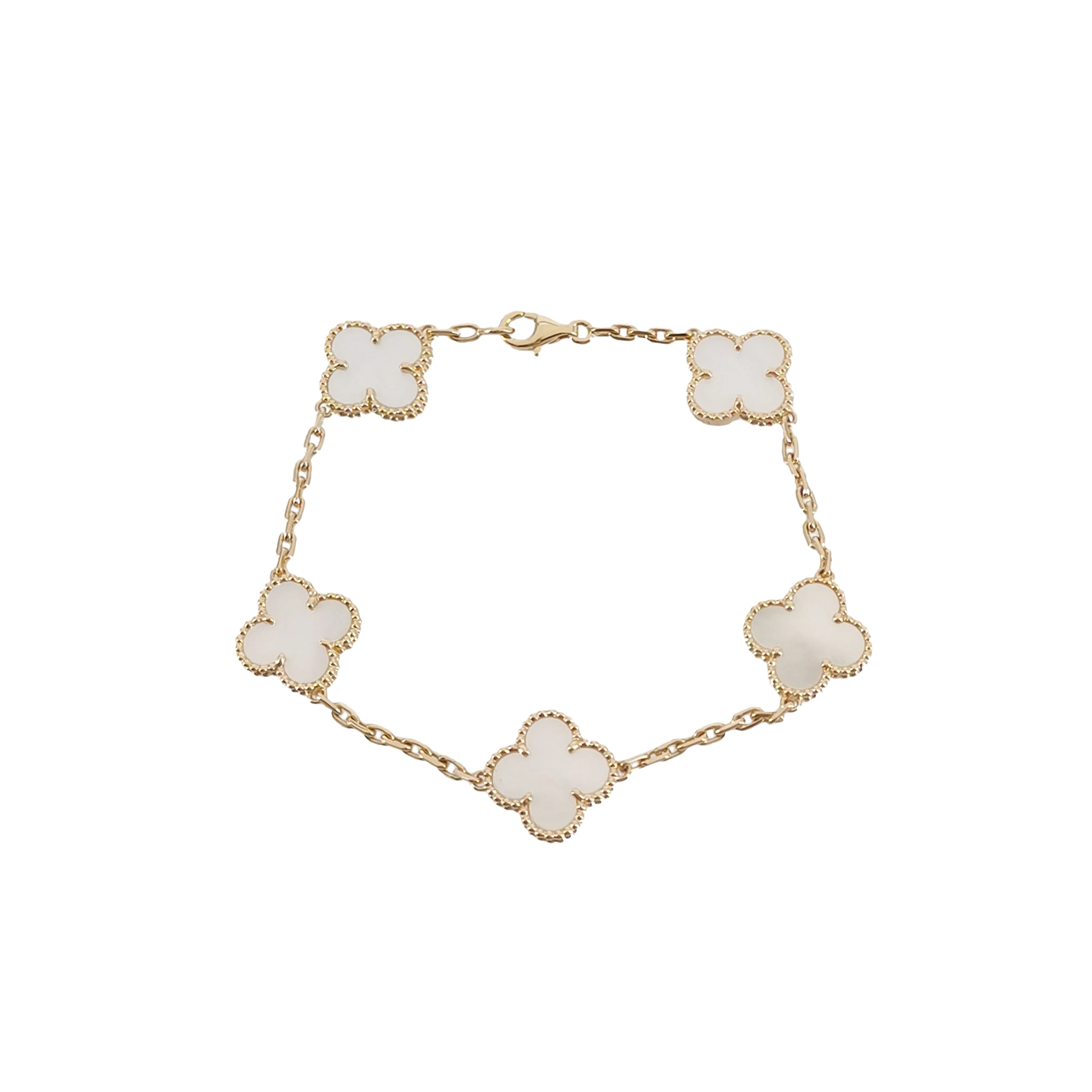 Van Cleef & Arpels Vintage Alhambra Five-Motif Bracelet, 18K Yellow Gold, Mother-of-Pearl