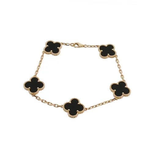 Van Cleef & Arpels Vintage Alhambra Five-Motif Bracelet, 18K Yellow Gold, Agate