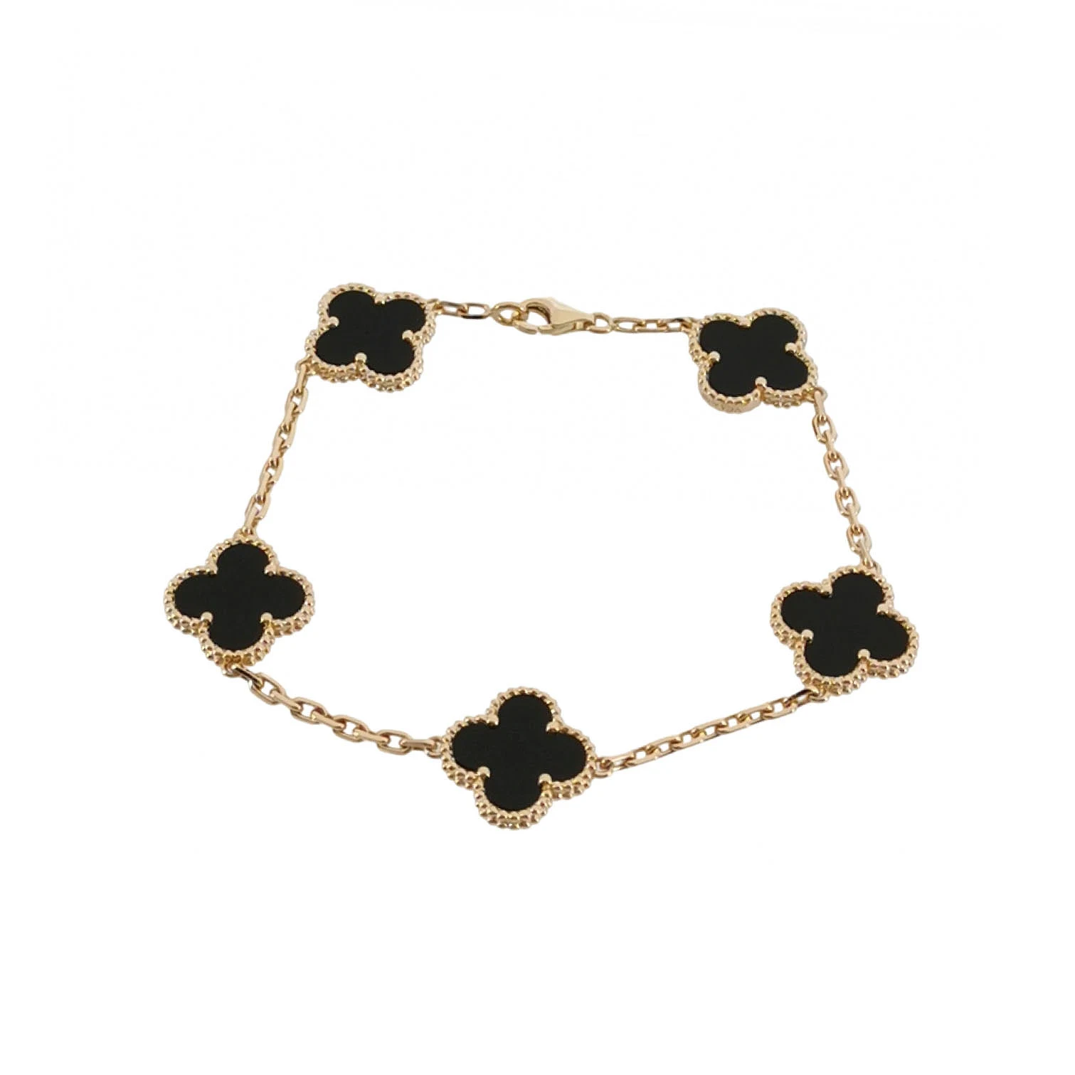 Van Cleef & Arpels Vintage Alhambra Five-Motif Bracelet, 18K Yellow Gold, Agate