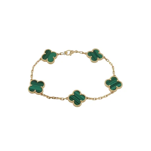 Van Cleef & Arpels Vintage Alhambra Five-Motif Bracelet, 18K Yellow Gold, Malachite