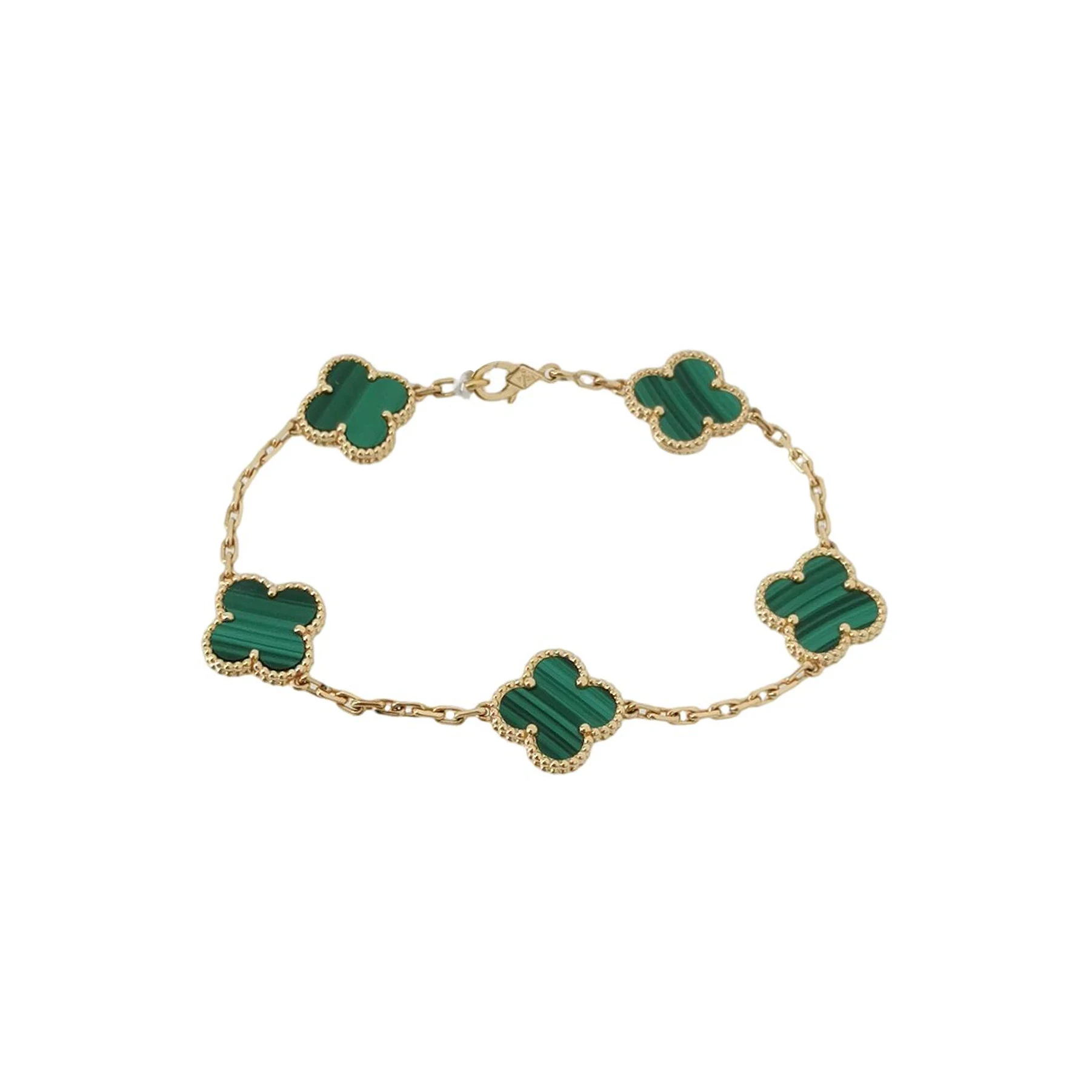 Van Cleef & Arpels Vintage Alhambra Five-Motif Bracelet, 18K Yellow Gold, Malachite