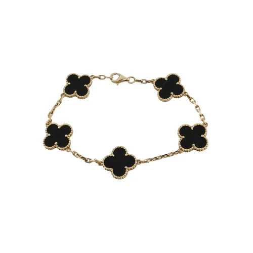 Van Cleef & Arpels Vintage Alhambra Bracelet, 18K Yellow Gold, Agate