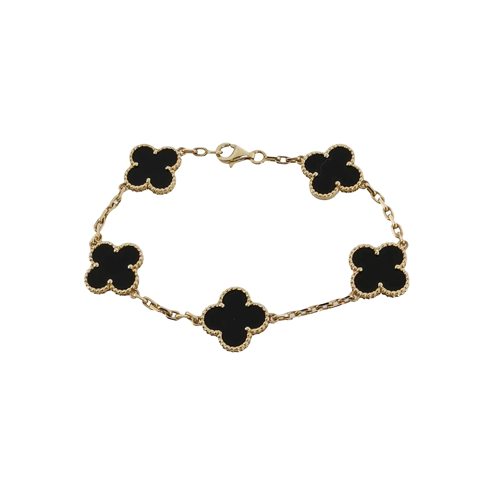 Van Cleef & Arpels Vintage Alhambra Bracelet, 18K Yellow Gold, Agate