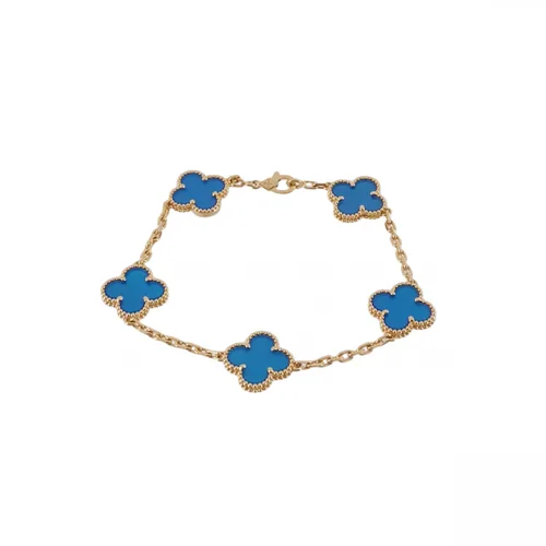Van Cleef & Arpels Vintage Alhambra Bracelet, 18K Yellow Gold, Agate