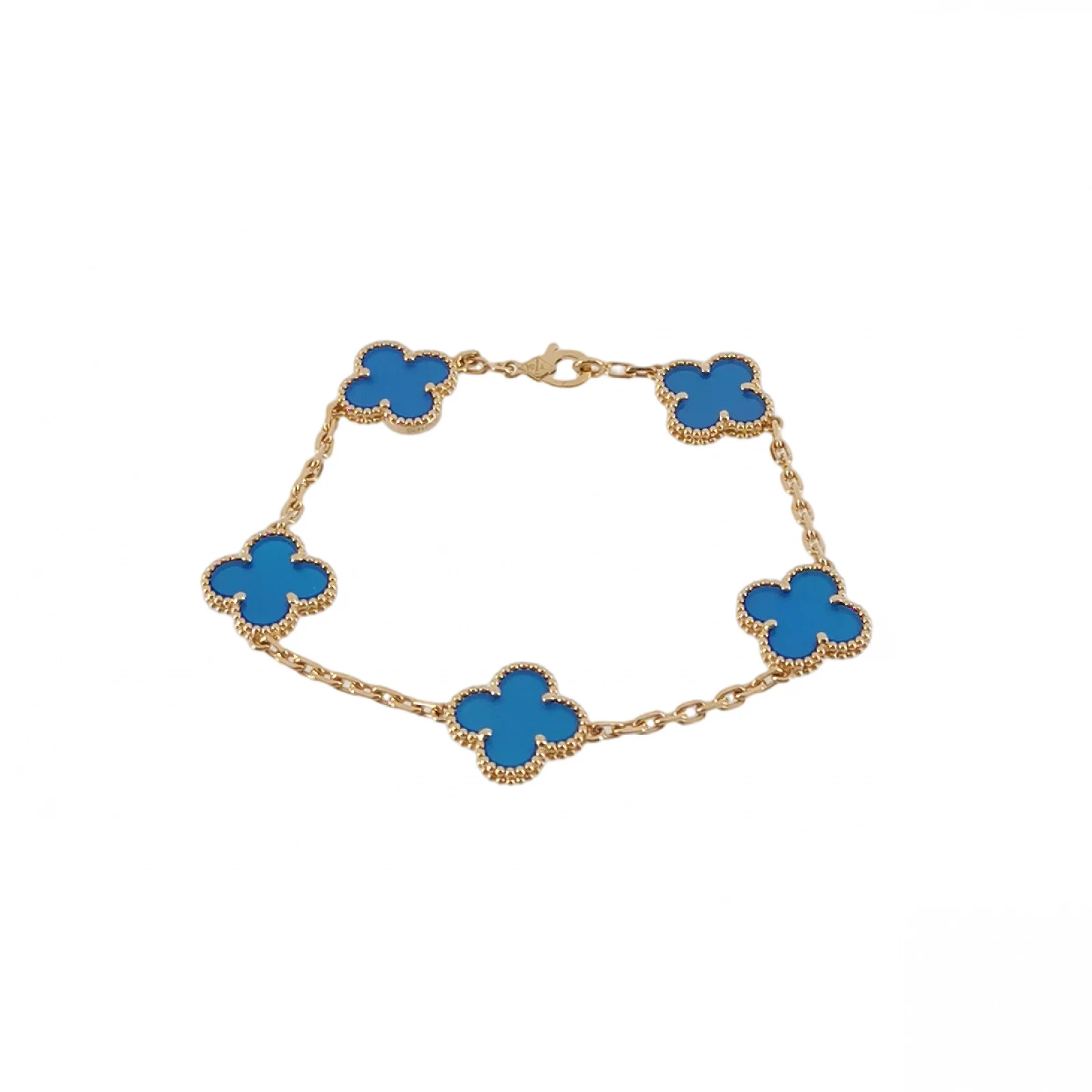 Van Cleef & Arpels Vintage Alhambra Bracelet, 18K Yellow Gold, Agate