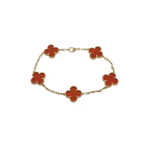 Van Cleef & Arpels Vintage Alhambra Five-Motif Bracelet, 18K Yellow Gold, Carnelian