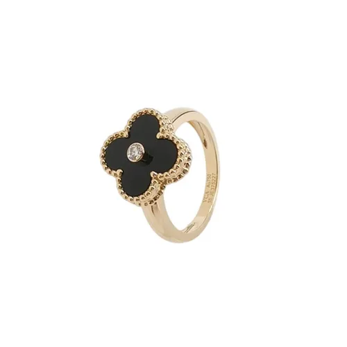 Van Cleef & Arpels Vintage Alhambra Ring, 18K Yellow Gold, Diamond and Agate