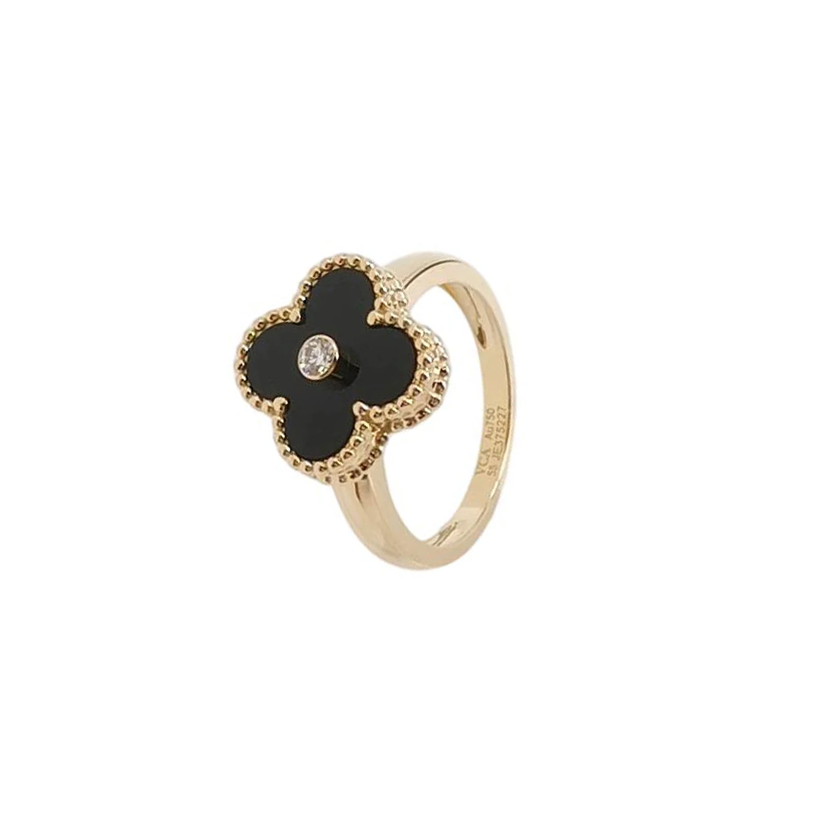 Van Cleef & Arpels Vintage Alhambra Ring, 18K Yellow Gold, Diamond and Agate