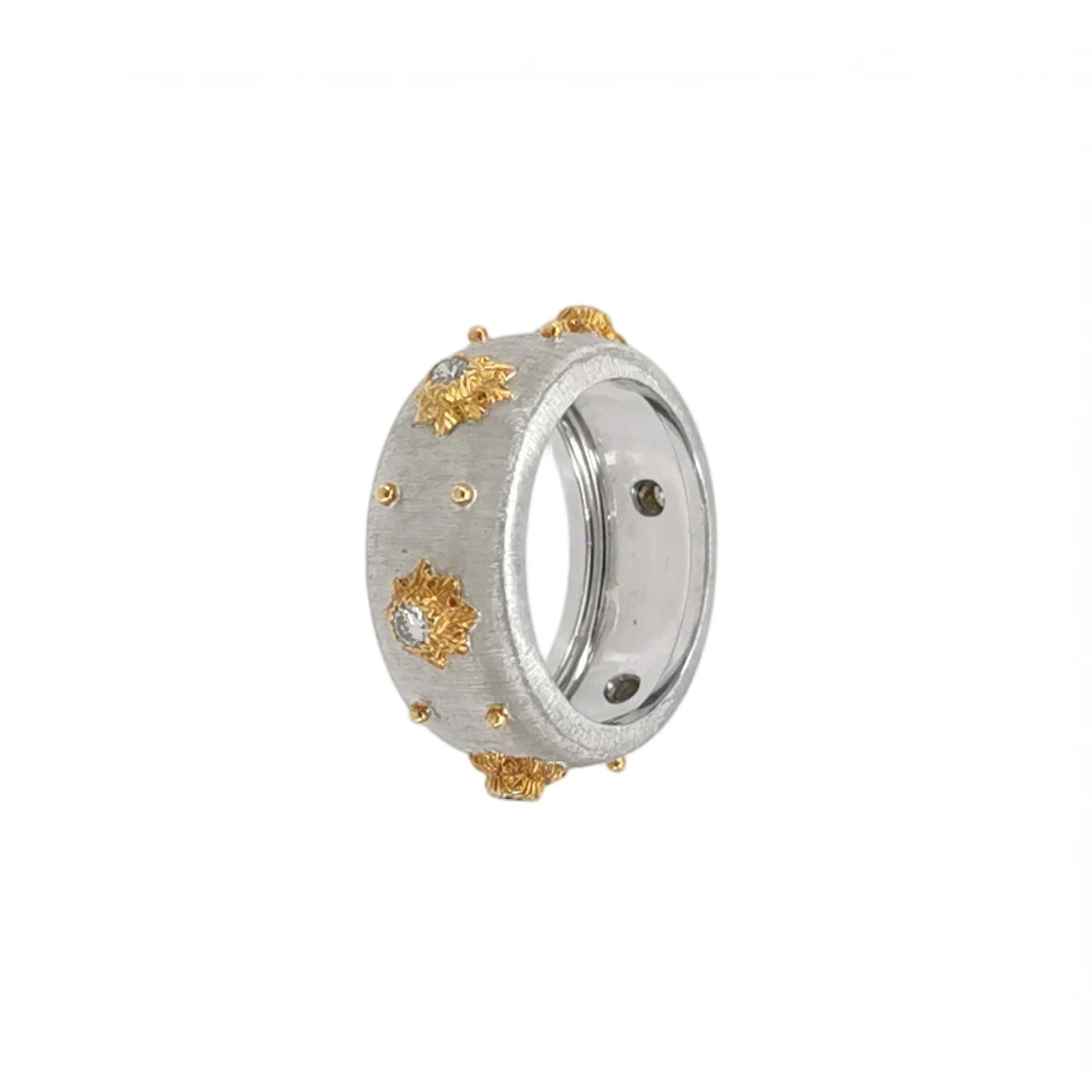 Buccellati Macri Ring, 18K White Gold and 18K Yellow Gold, Diamond