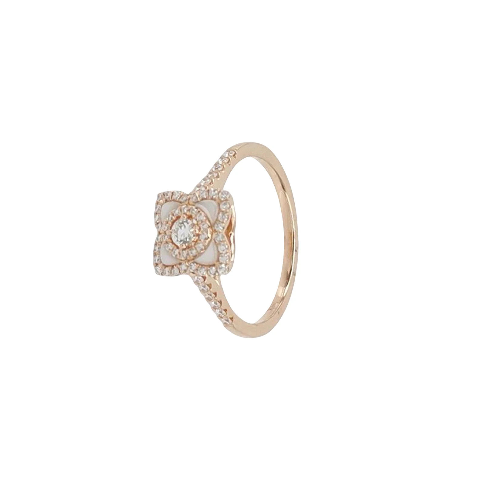 De Beers Enchanted Lotus Ring, 18K Rose Gold, Diamond and Mother-of-Pearl