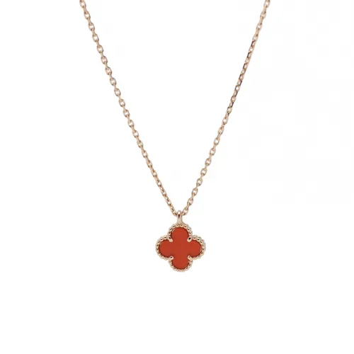 Van Cleef & Arpels Sweet Alhambra Necklace, 18K Rose Gold, Carnelian
