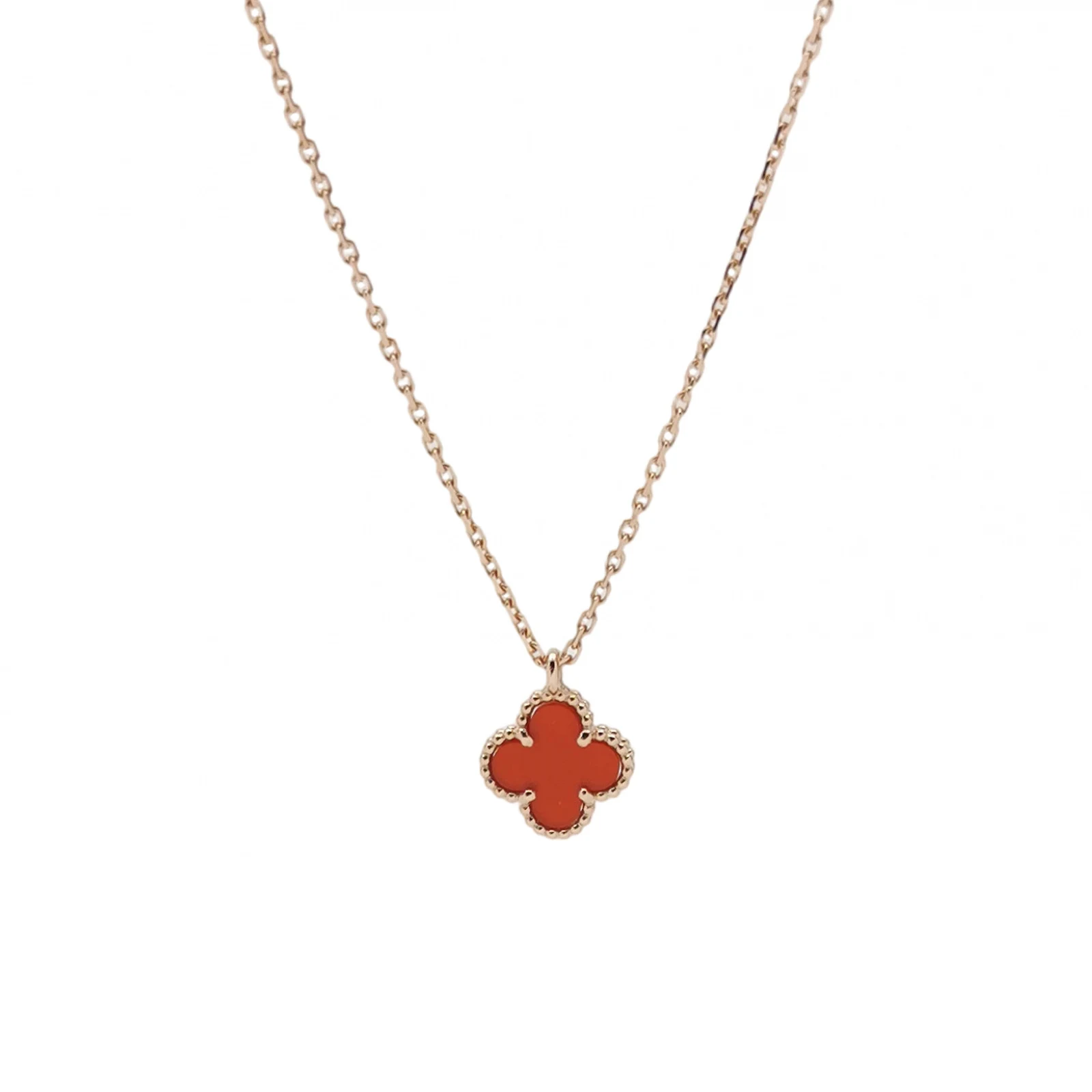 Van Cleef & Arpels Sweet Alhambra Necklace, 18K Rose Gold, Carnelian