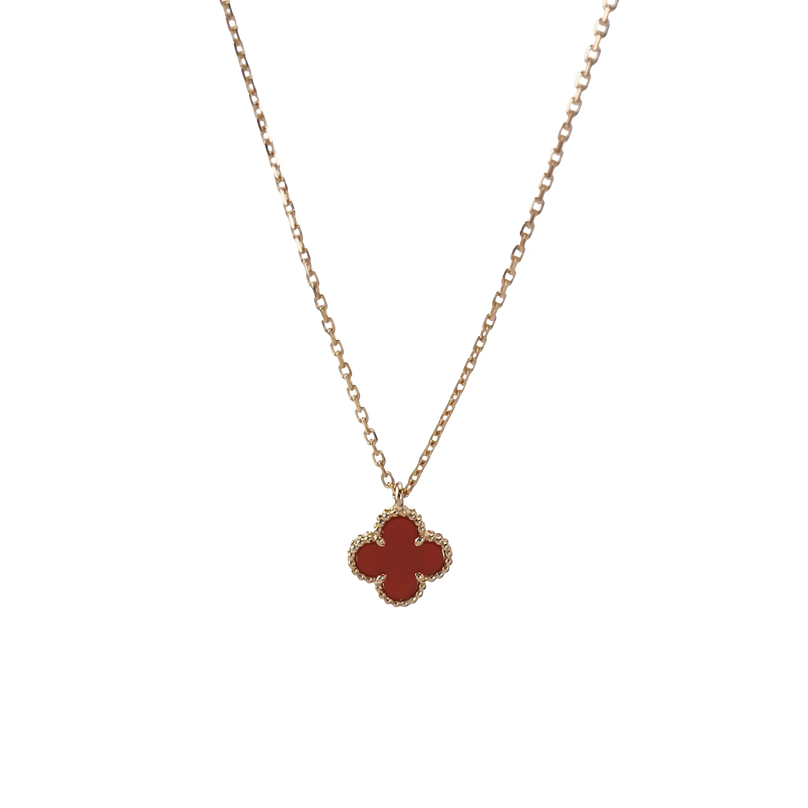 Van Cleef & Arpels Sweet Alhambra Necklace, 18K Rose Gold, Carnelian