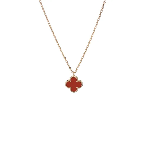 Van Cleef & Arpels Sweet Alhambra Clover Necklace, 18K Rose Gold, Carnelian