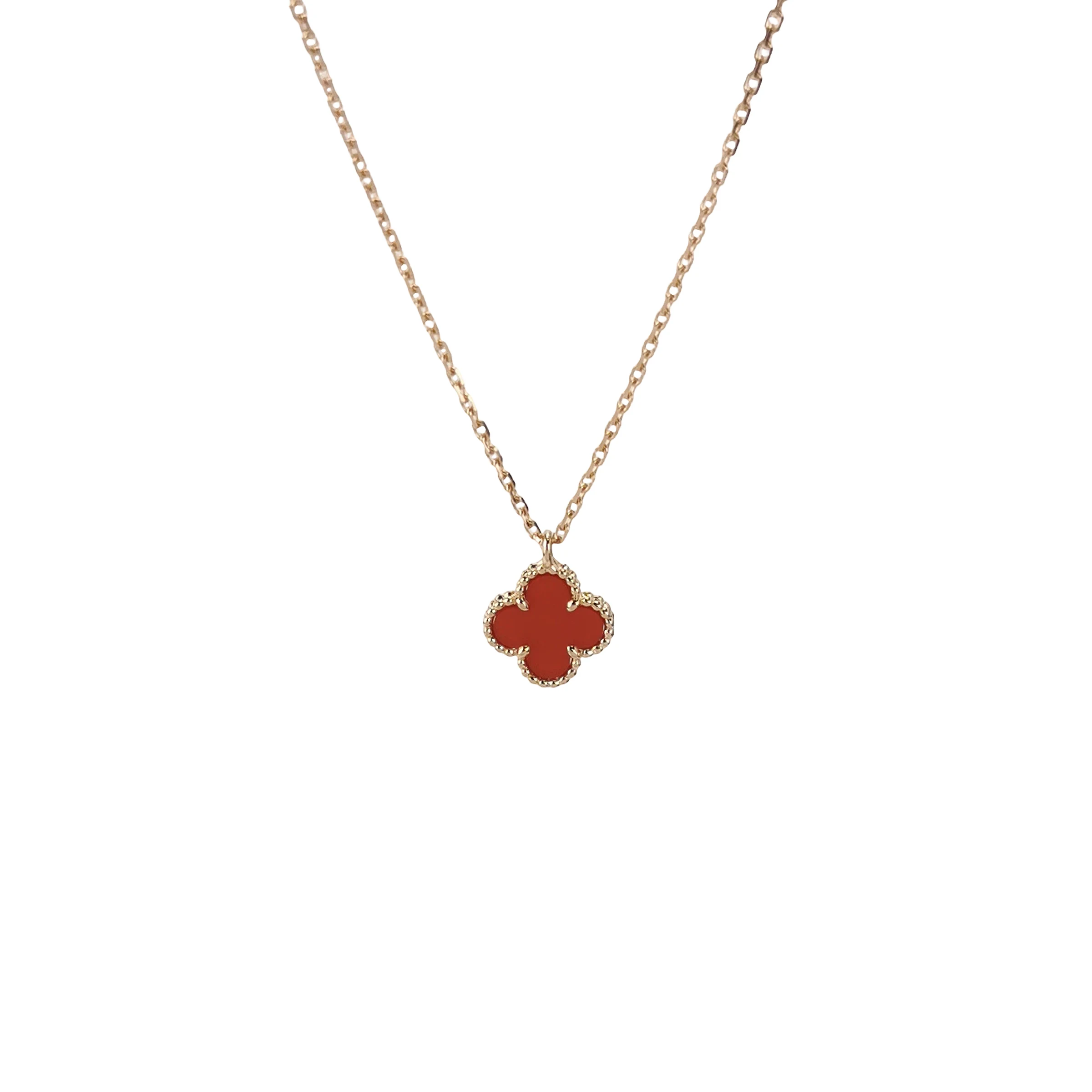 Van Cleef & Arpels Sweet Alhambra Clover Necklace, 18K Rose Gold, Carnelian