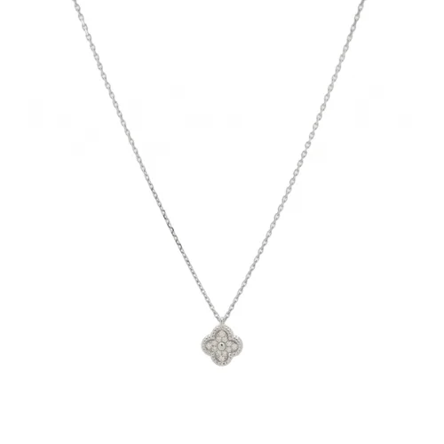 Van Cleef & Arpels Sweet Alhambra Clover Necklace, 18K White Gold, Diamond