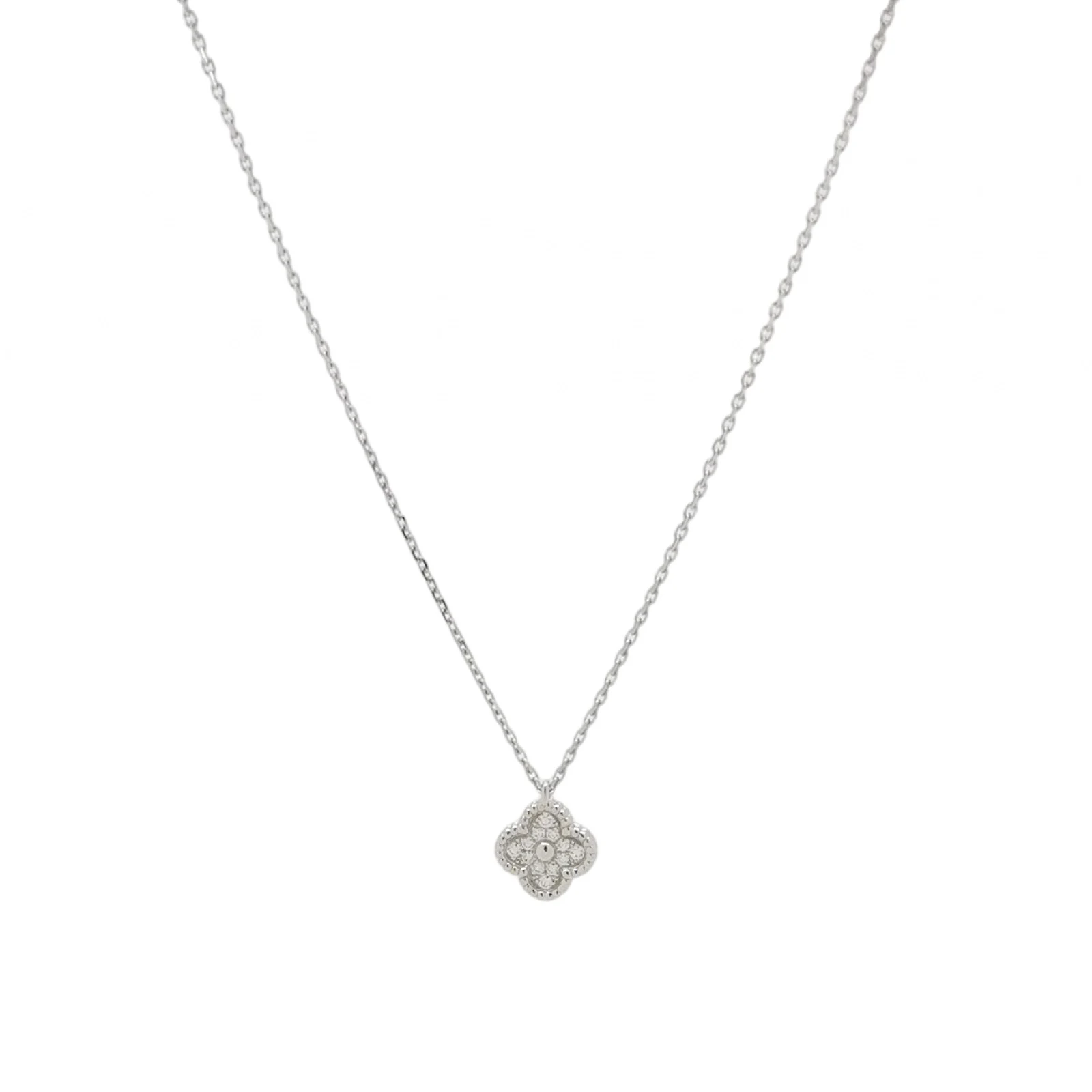 Van Cleef & Arpels Sweet Alhambra Clover Necklace, 18K White Gold, Diamond