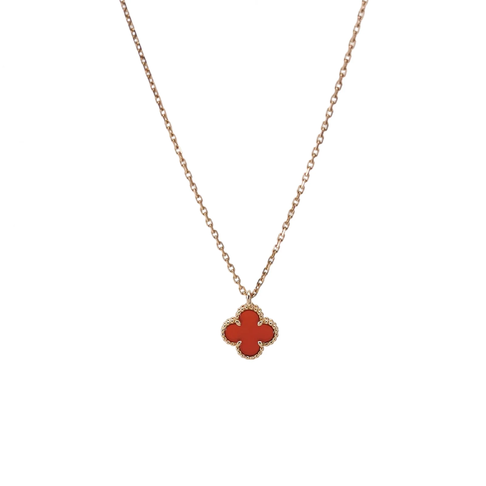 Van Cleef & Arpels Sweet Alhambra Necklace, 18K Rose Gold, Carnelian