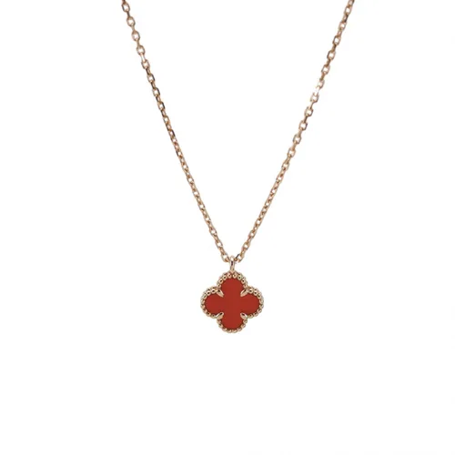 Van Cleef & Arpels Sweet Alhambra Clover Necklace, 18K Rose Gold, Carnelian