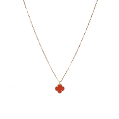 Van Cleef & Arpels Sweet Alhambra Clover Necklace, 18K Rose Gold, Carnelian