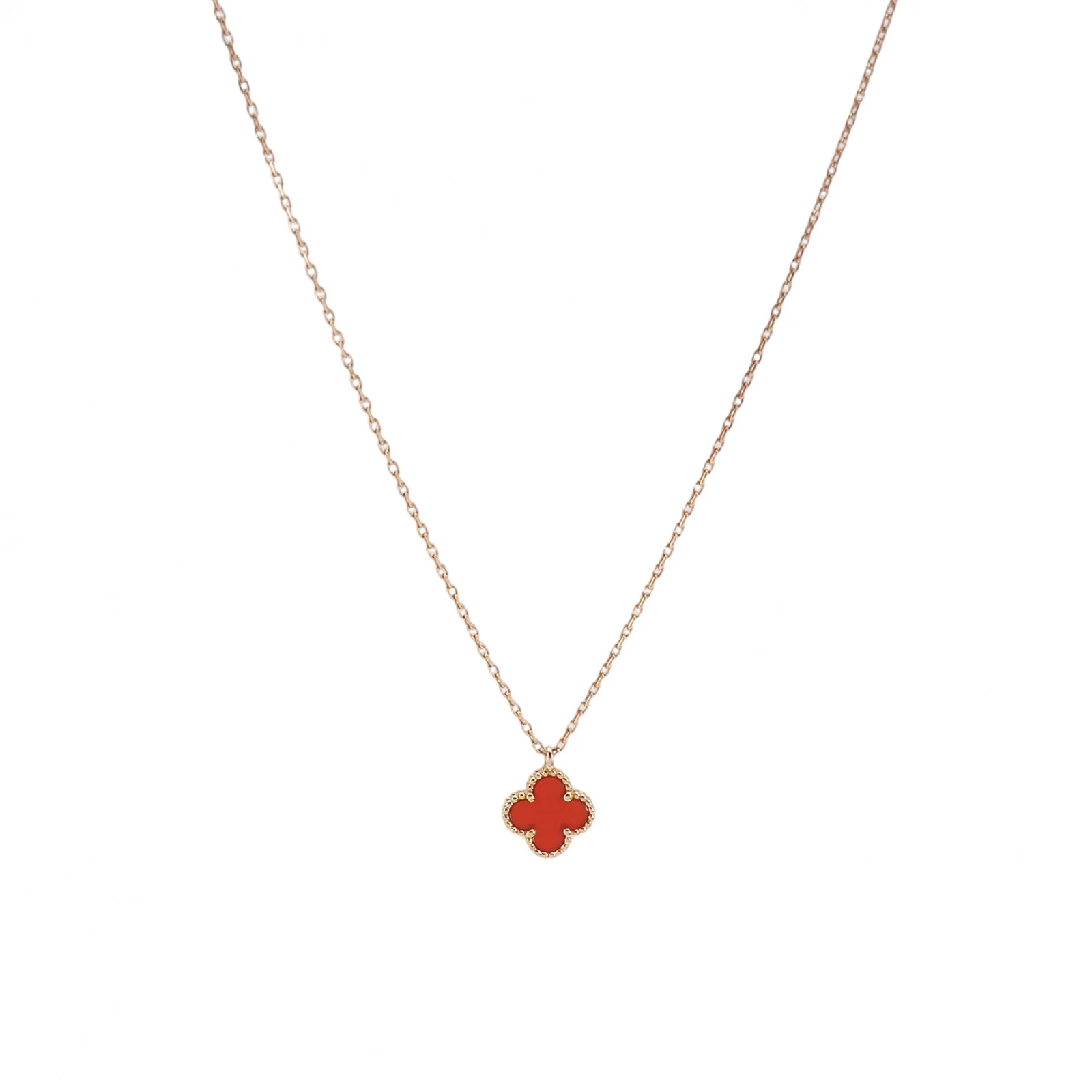 Van Cleef & Arpels Sweet Alhambra Clover Necklace, 18K Rose Gold, Carnelian