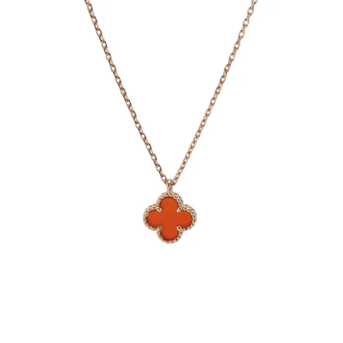 Van Cleef & Arpels Sweet Alhambra Clover Necklace, 18K Rose Gold, Carnelian