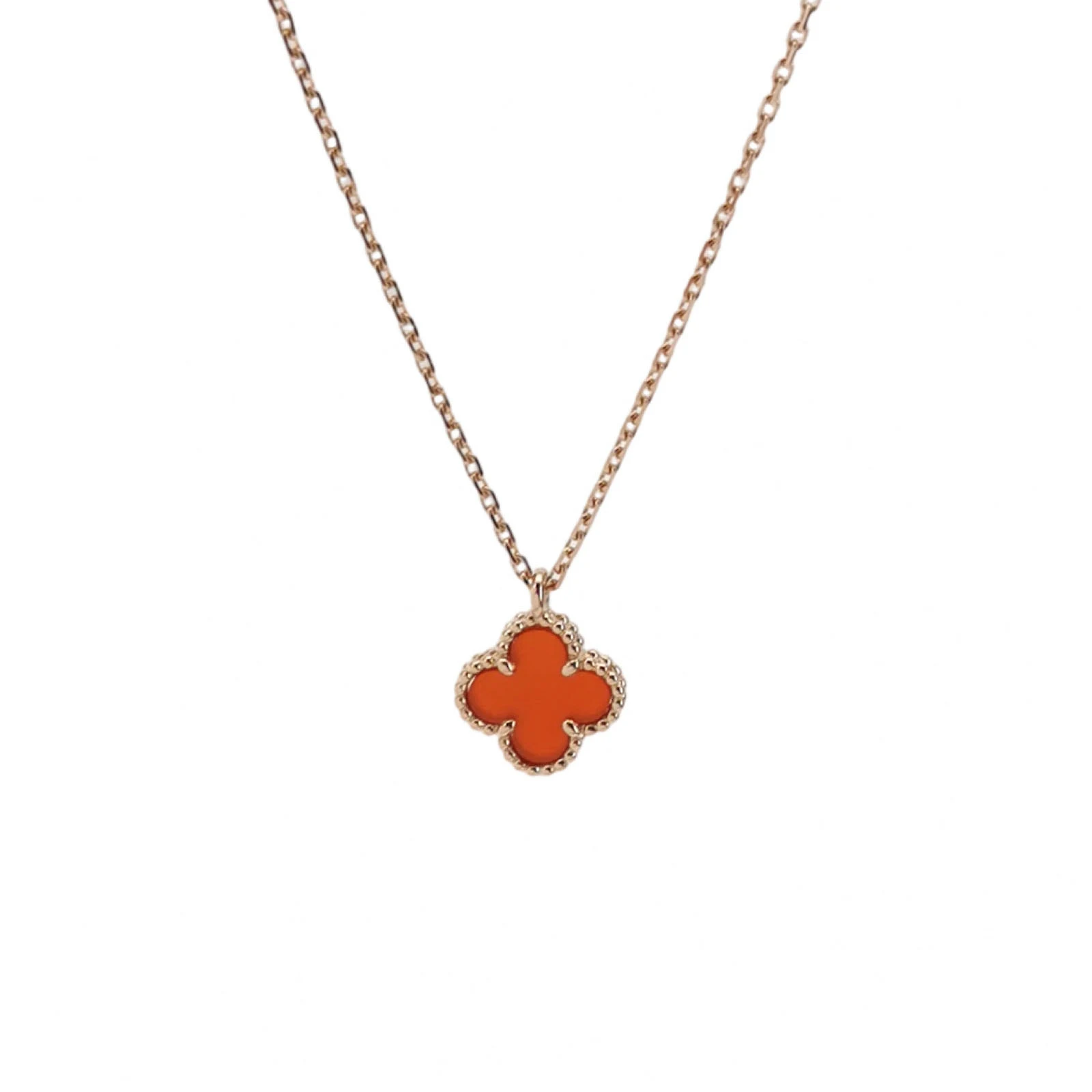 Van Cleef & Arpels Sweet Alhambra Clover Necklace, 18K Rose Gold, Carnelian