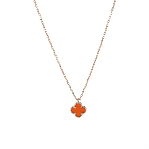 Van Cleef & Arpels Sweet Alhambra Necklace, 18K Rose Gold and Carnelian