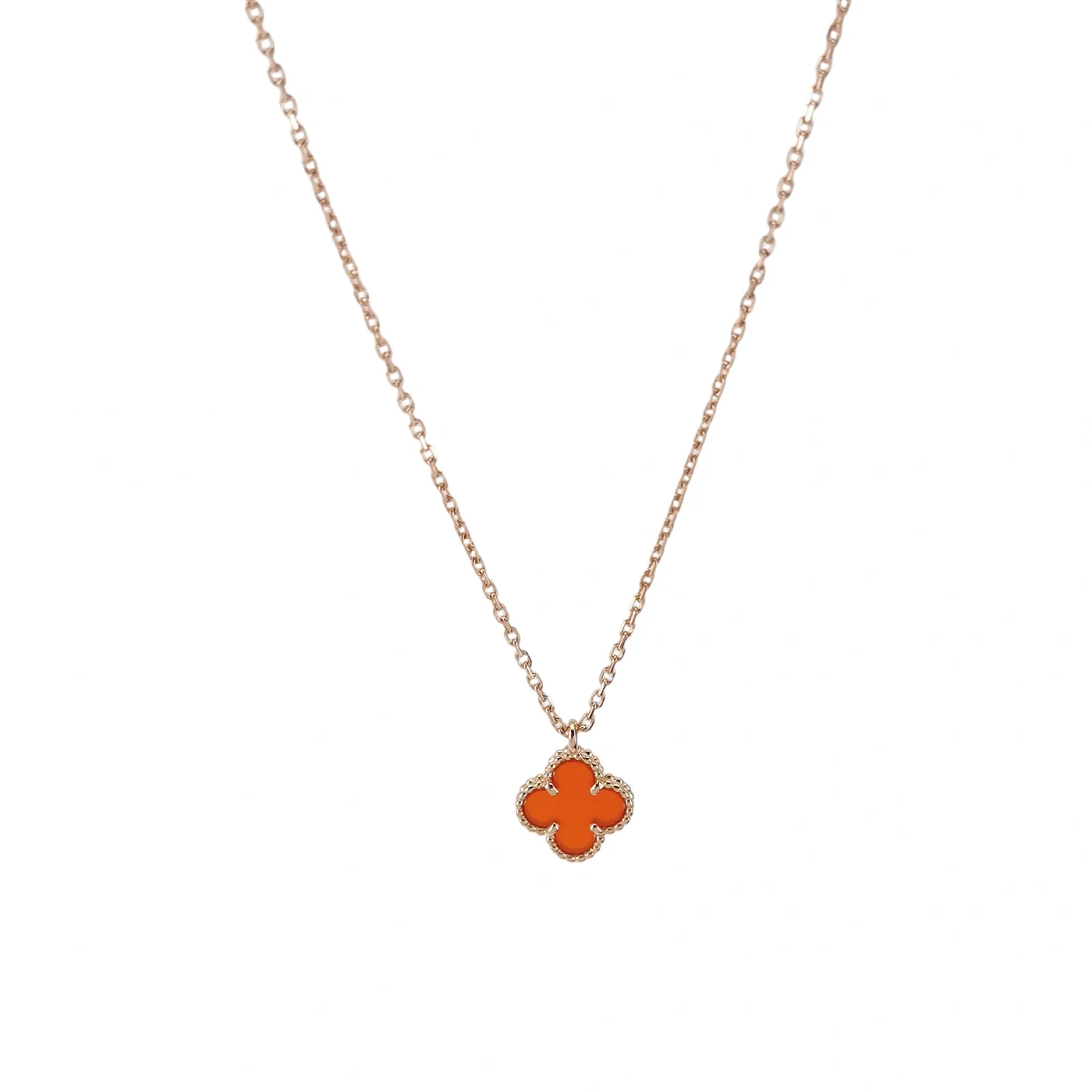 Van Cleef & Arpels Sweet Alhambra Necklace, 18K Rose Gold and Carnelian