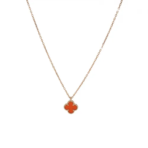Van Cleef & Arpels Sweet Alhambra Clover Necklace, 18K Rose Gold, Carnelian