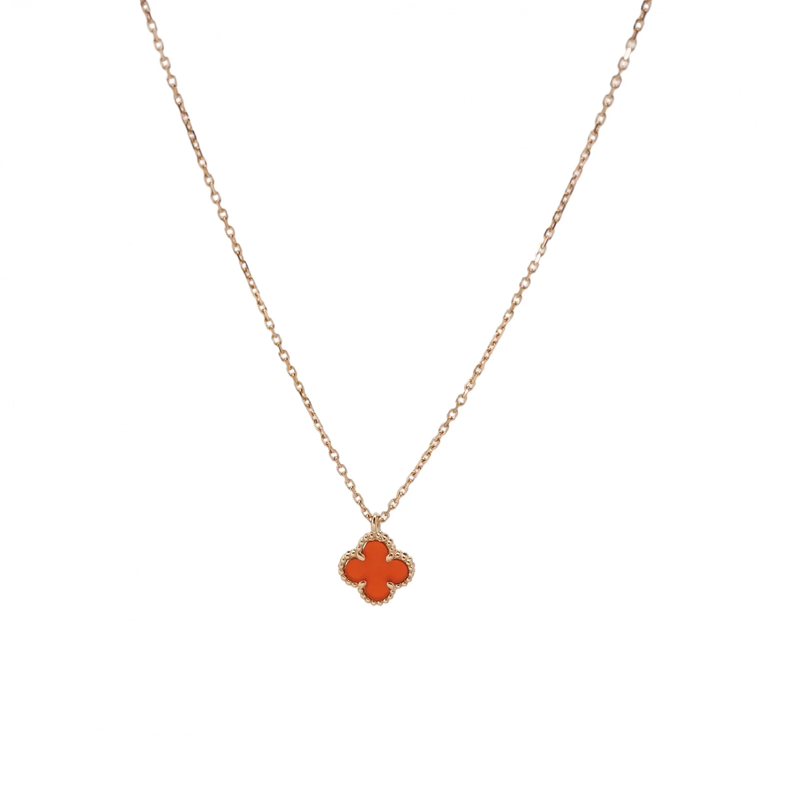 Van Cleef & Arpels Sweet Alhambra Clover Necklace, 18K Rose Gold, Carnelian