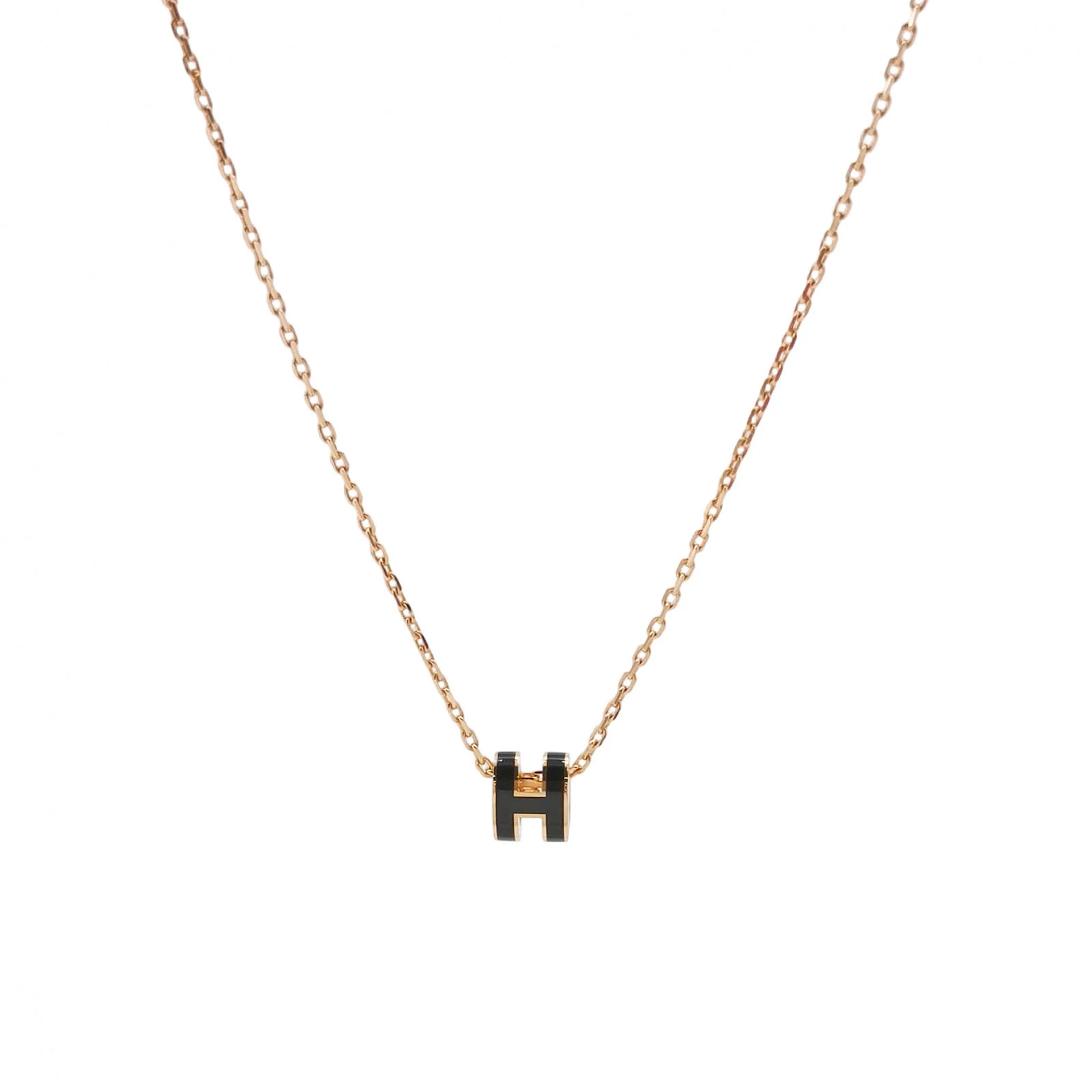Hermès Pop H Mini Necklace, Gold-Tone Enamel