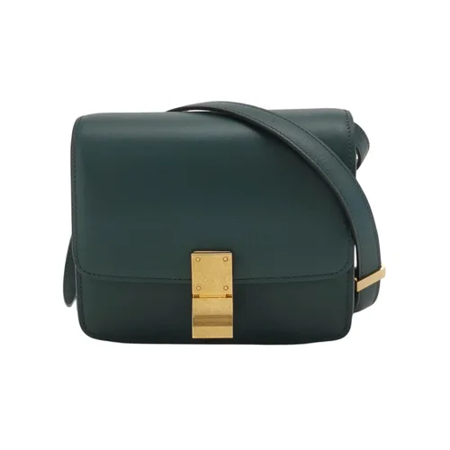 Celine Classic Box Small Shoulder Bag, Green Calfskin, Push-Lock Closure