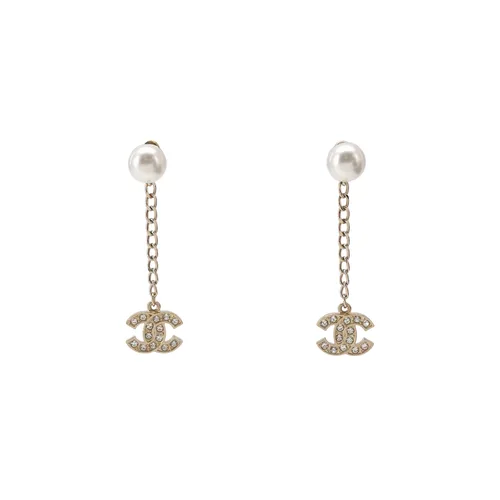 Chanel 20B CC Logo Stud Earrings, Faux Crystal and Faux Pearl